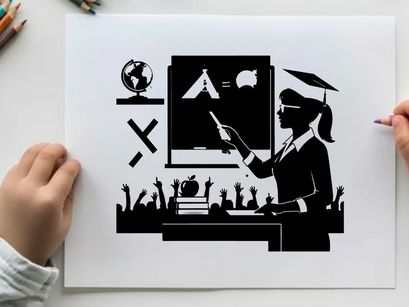 Silhouette of a female teacher in graduation cap teaching