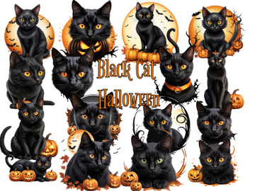 Black Cat Halloween Clipart preview picture