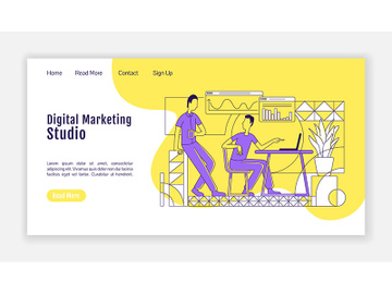 Digital marketing studio landing page flat silhouette vector template preview picture