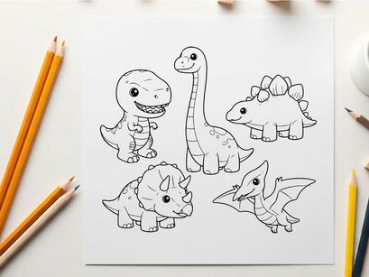 Cute cartoon dinosaurs set vector illustration flat design