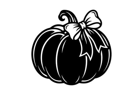 Black and White Halloween Pumpkin Illustration with Bow