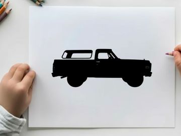 Silhouette of a classic pickup truck with a white background preview picture