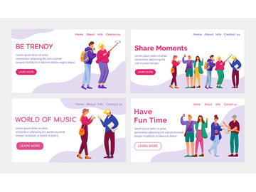 Teenager culture landing page vector template set preview picture
