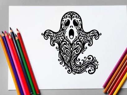 Intricate Day of the Dead Sugar Skull with Floral and Swirl Designs