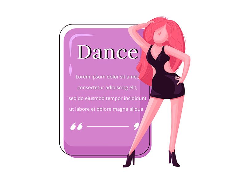 Female attractive dancer flat color vector character quote