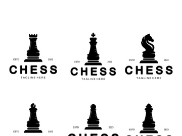 Chess strategy game logo with horse, king, pawn, minister and rook. Logo for chess tournament, chess team, chess championship, chess game application. preview picture