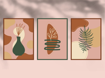 Abstract botanical poster set. Contemporary nature background set bohemian aesthetic, boho minimalist wall decor. Vector illustration. preview picture