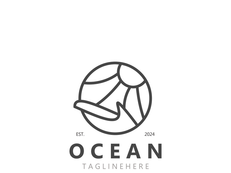 Minimalist ocean logo design with a round shape, ocean beach, sea water, simple, unique and modern
