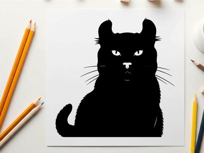 Silhouette of a black cat with piercing eyes and whiskers