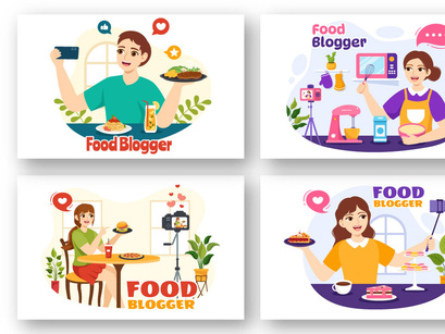 13 Food Blogger Vector Illustration