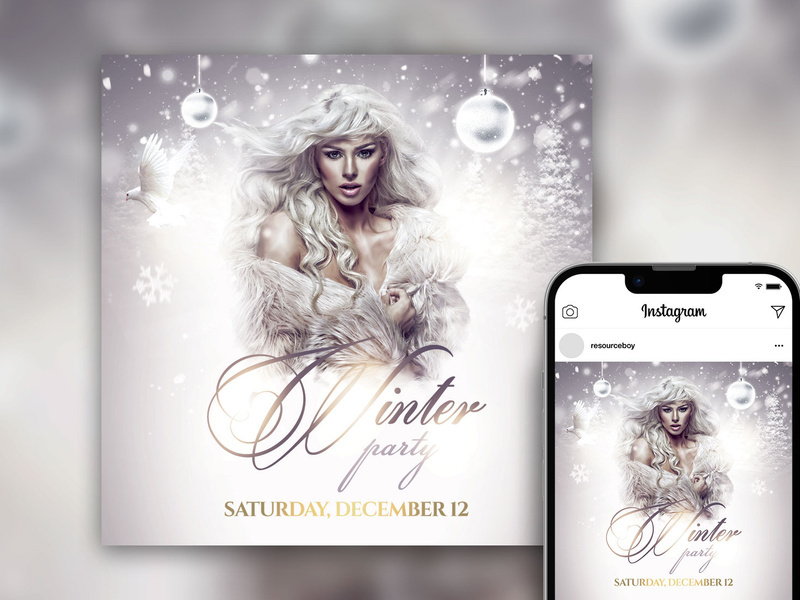 Free Snowy Elegant Winter Party Instagram Post Template