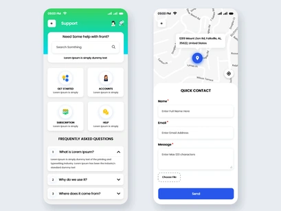 Contact Us and Support Page Mobile App UI Kit