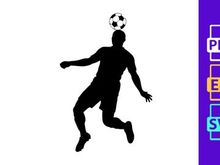 Soccer player in mid air heading a ball in a dynamic motion