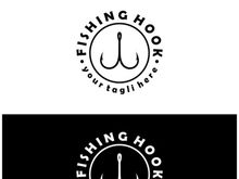 fishing hook logo design, fishing bait, fishing shop, tournament, angler, fishing community