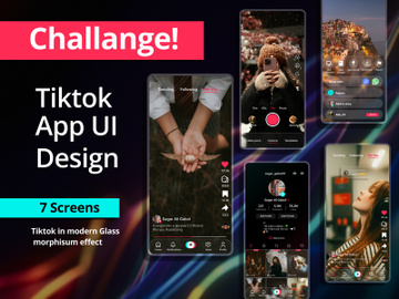 Tiktok App UI Kit in glass morphism style (7 screens) preview picture