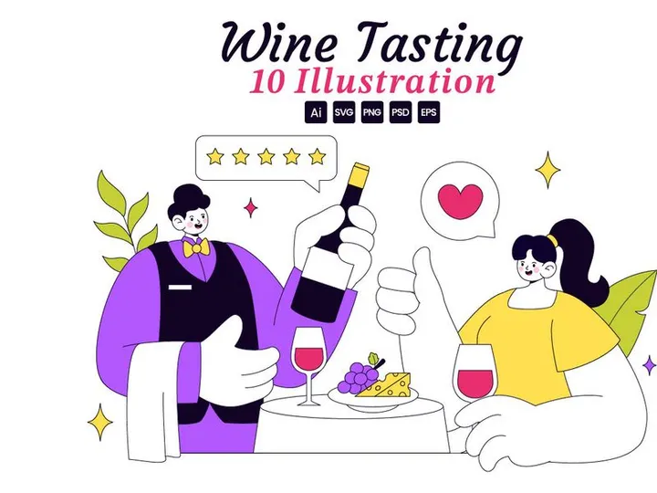 10 Wine Tasting Vector Illustration