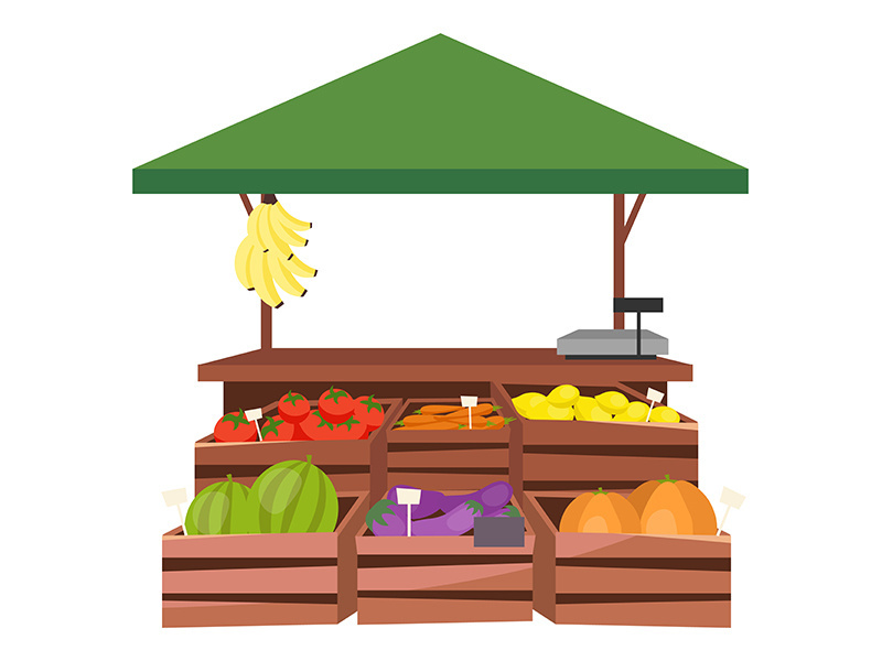 Fruits and vegetables market stall flat illustration