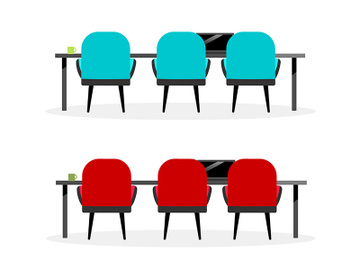 Meeting table and chairs flat color vector objects set preview picture