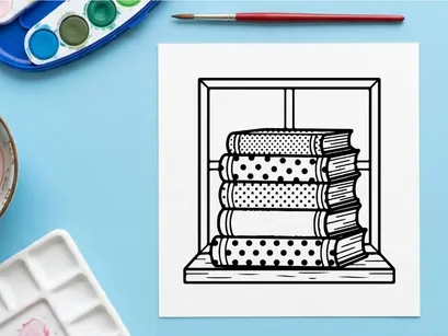 Hand-drawn Christmas niche shelf with neatly folded festive bedding and holiday linens