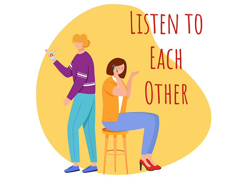 Listen to each other flat poster vector template