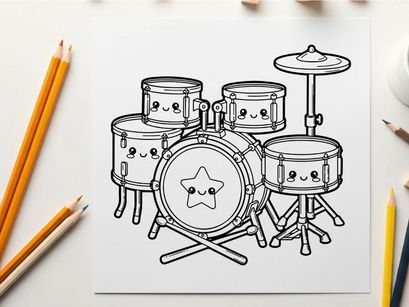 Cute drum set with face vector illustration flat design