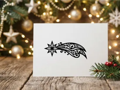 Estrela cometa decorativa de ícone de Natal com filigrana floral ornamentada e padrões ondulantes