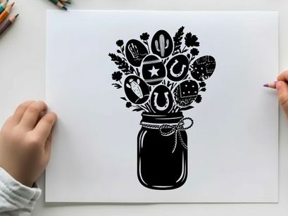 Silhouette of bouquet in a mason jar with flowers