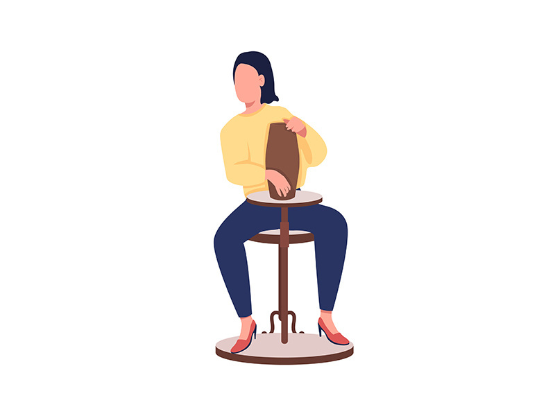 Woman in pottery class semi flat color vector character