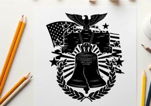 Liberty bell silhouette american eagle patriotic symbol
