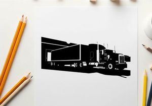 Silhouette of a large semi truck with trailer