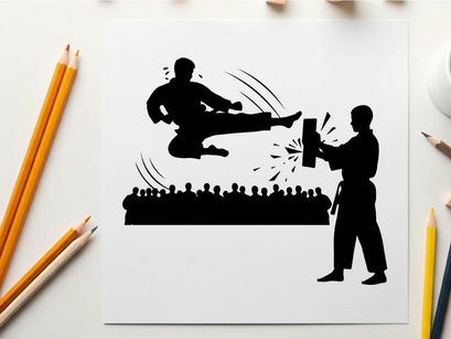 Martial arts silhouette of kicking and holding kickboard