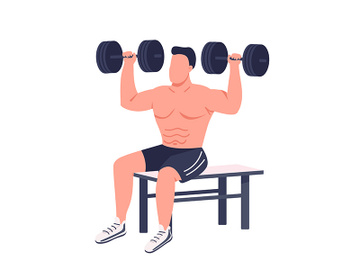 Bodybuilder lifting dumbbells flat color vector faceless character preview picture
