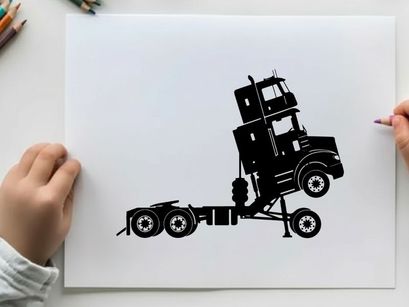 Silhouette of a semi truck with stacked containers on a trailer