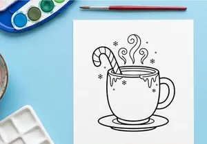 Heiße Pfefferminz-Kaugummi-Kaffee dampfend in festlicher Weihnachts-Tasse mit Schlagsahne