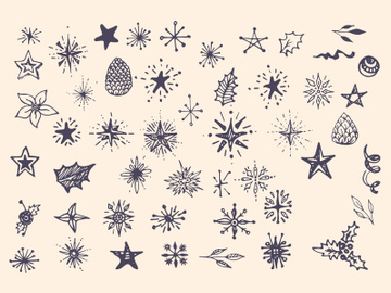 Collection stars and snowflakes christmas decorative icon set preview picture
