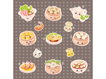 Chinese dim sum cute kawaii vector characters set preview picture