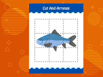 10 Pages Cut and arrange with a fish worksheet for kids. Educational game for children