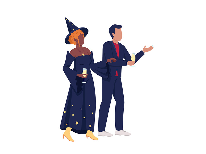 Couple wearing Halloween costumes semi flat color vector characters