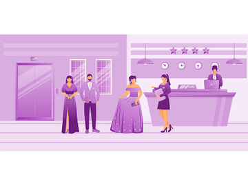 Hotel guests in waiting area flat vector illustration preview picture