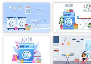 17 Laundry Wash and Drying Machines Illustration