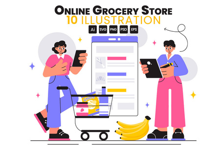 10 Online Grocery Store Illustration