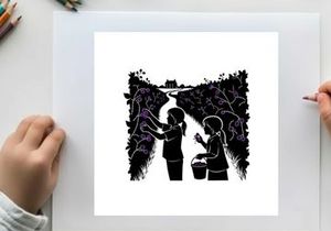 Silhouette of two people by a river with a silhouette background