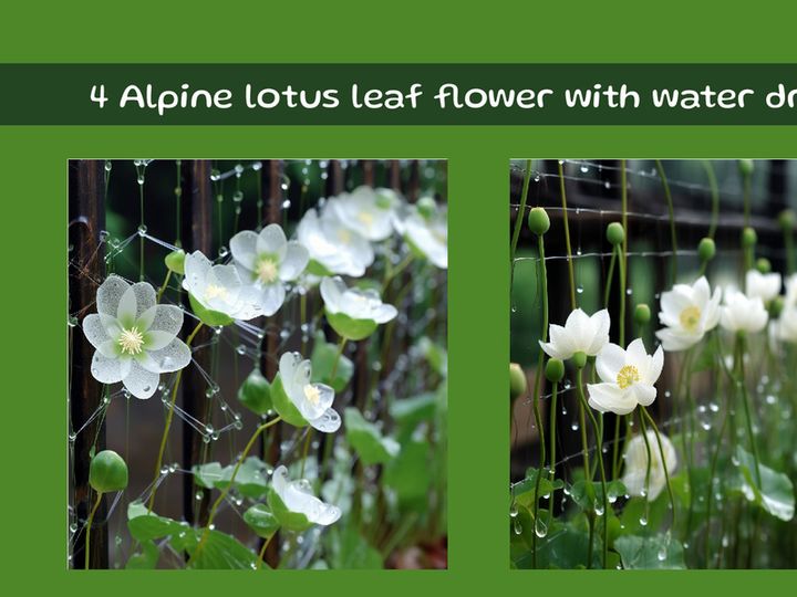 Alpine lotus leaf flower with water drops.