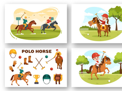13 Polo Horse Sports Player Illustration