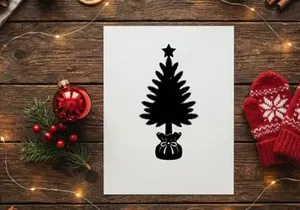 Silhouette of Christmas Tree with Star and Gift Bag for Holiday Decor