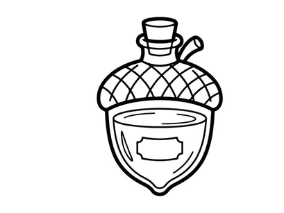 Acorn shaped potion bottle icon. Magic forest elixir flask in a simple line art style.