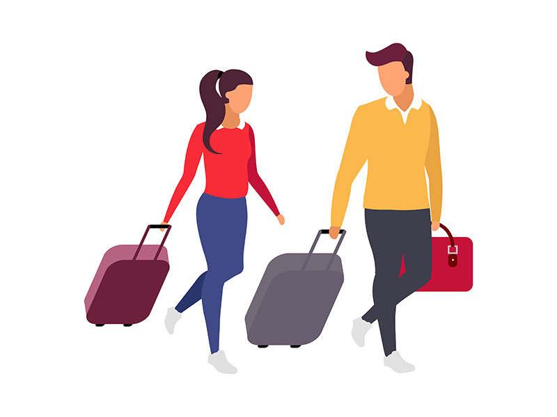 Romantic couple travel flat color vector faceless characters