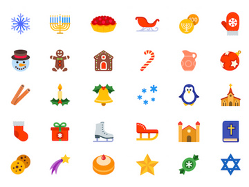 Download 40 festive, flat-color winter holiday icons—free preview picture
