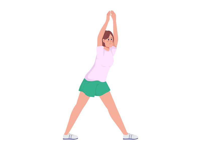 Girl doing yoga semi flat color vector character
