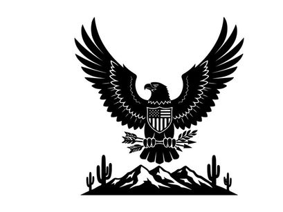 American eagle silhouette with shield and desert landscape